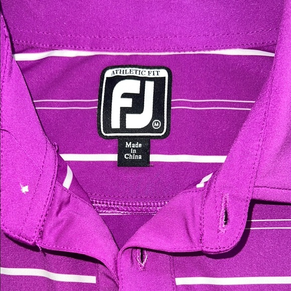 Footjoy Bright Violet Golf Striped Polo Short Sleeve 3 Button Collar Size M - Picture 2 of 5